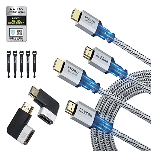 Кабел Elecan 8K HDMI 2.1 (сертифициран) 6 фута / 2 опаковки, сплетен HDMI-кабел 48 gbps за 8K @ 60Hz 4K @ 120Hz 2K 1080P