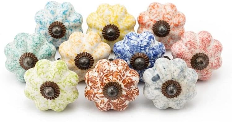 Комплект от 10 Керамични дръжки от тиква Цветни ръчна изработка – Декоративни дръжки за чекмеджета, Шкафове с дръжки
