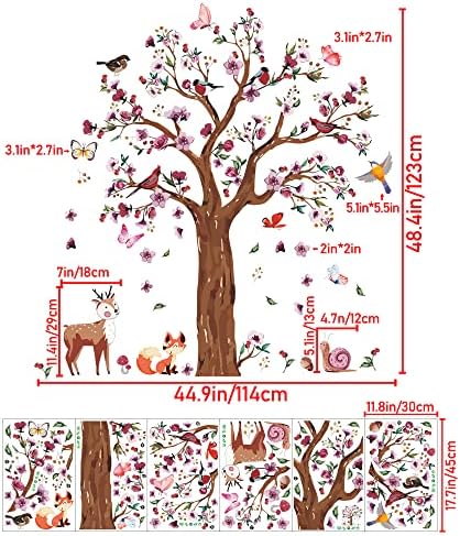 DRWSSR Свалящ Стикер на стената с Голямо Дърво, Цвете, Птица, Пеперуда, Стикер На Стената, Детски Стикер За Стена С Изображение