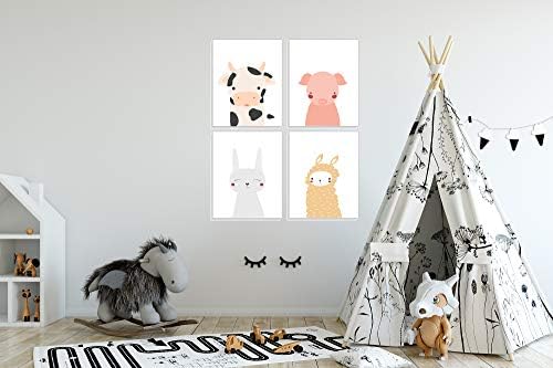 Рисунки с животни за деца-Комплект от 4 рисунки с животни размер 11x14 инча - Декор на детска стая-Красиви плакати с
