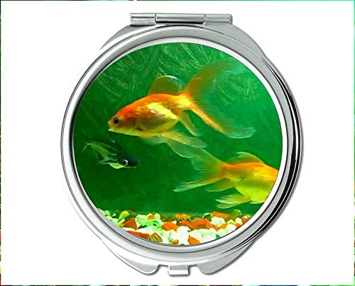 Огледало, огледало за грим, карманное огледало с тропическа риба, джобно огледало с увеличително стъкло 1 X 2X
