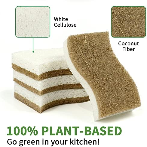 KICKLEEN 9 Опаковки Биоразлагаемой Естествена Кухненска гъба - Компостируемая Гъба за почистване на целулоза и кокосови орехи - Екологично Чисти Гъба за съдове