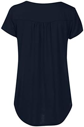 Дамски Летни Блузи, Свободни Черни Върхове с кръгло деколте за Жени, Обикновена Риза Хенли Копчета, Ризи С Къс ръкав