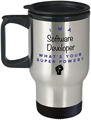 Чаша за пътуване, Разработчик на софтуер, аз съм Разработчик на софтуер, Какво е Суперсили? Забавни Чаши За Кафе За Кариера,