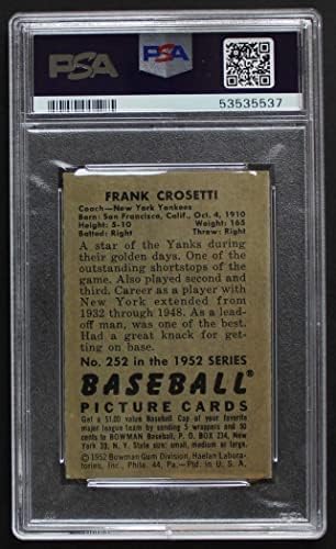 1952 Боуман # 252 Франк Кросетти Ню Йорк Янкис (Бейзболна картичка) PSA PSA 3.00 Янкис