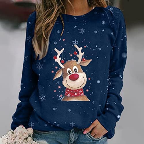 Жена Грозна Коледен Пуловер, Забавни Ризи с дълги ръкави и Сладък Принтом Елен, Есенна Новост, Коледни Свитшоты с кръгло