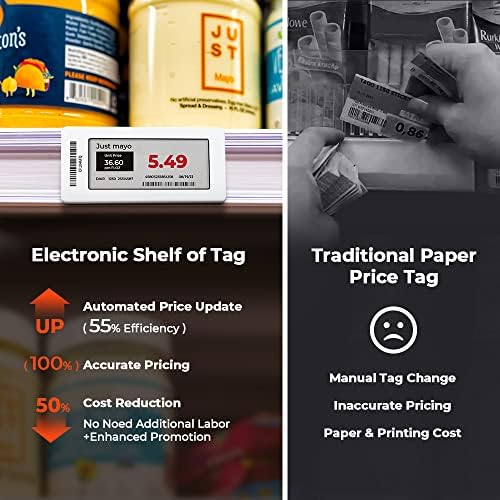 MUNBYN 2,66 Цена с NFC, Електронна Етикет за рафтове, Етикет с мастило от електронна хартия за мрежово магазин, Етикет с поддръжка на NFC в ценовата листа iOS / Android, етикет с 5-Г