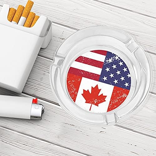 Ретро Америка Канада Флаг Модерна Кръгла, Стъклен Пепелник Преносим Декоративен Държач За Пури И Цигари В Пепелника За