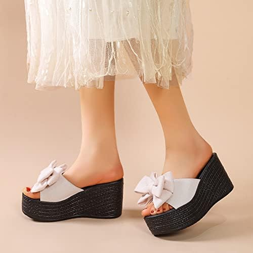 Обувки на платформа с отворени пръсти, Ежедневни Модни Дамски Обувки на Танкетке с Лък тъкан под формата на Рибки, Дамски