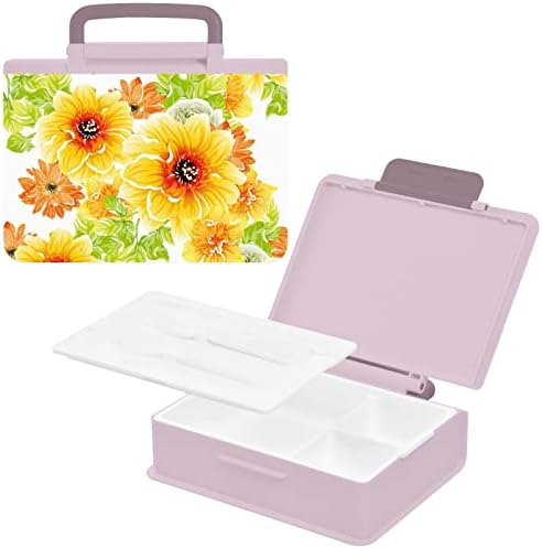Контейнери за обяд susiyo Bright Yellow and Orange Flowers Bento Box с 3 отделения за възрастни и тийнейджъри