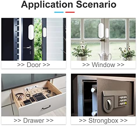 WiFi Сензор за прозорец на вратата: Интелигентен Контактен сензор със сигнали от приложения, детектор за отваряне на вратата, съвместим с Алекса Google Асистент, Сензор