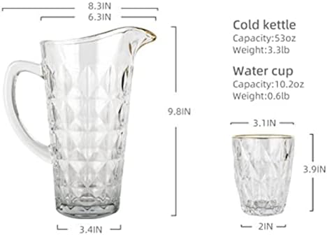 Стъклена кана с 4 Гнездовыми чаши, 1,5-литров Стомна за вода Diamond Esign с дръжка, Кана за чай с лед, за горещ / студен