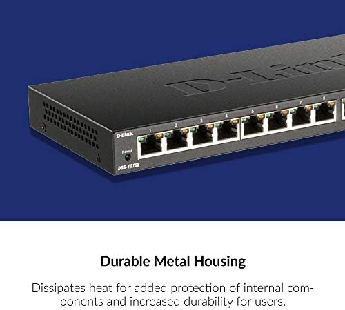 Комутатор D-Link Ethernet, 16-port Gigabit тънък switch Plug and Play, Unmanaged, Метален корпус, Безшумен дизайн без